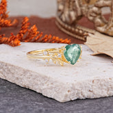 Nature Inspired 4 Prong Heart Shaped Moss Agate Wedding Ring